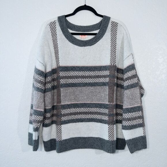 New Evri Gray Checked Boxy Acrylic Blend Sweater Size‎ 2X - Picture 1 of 5